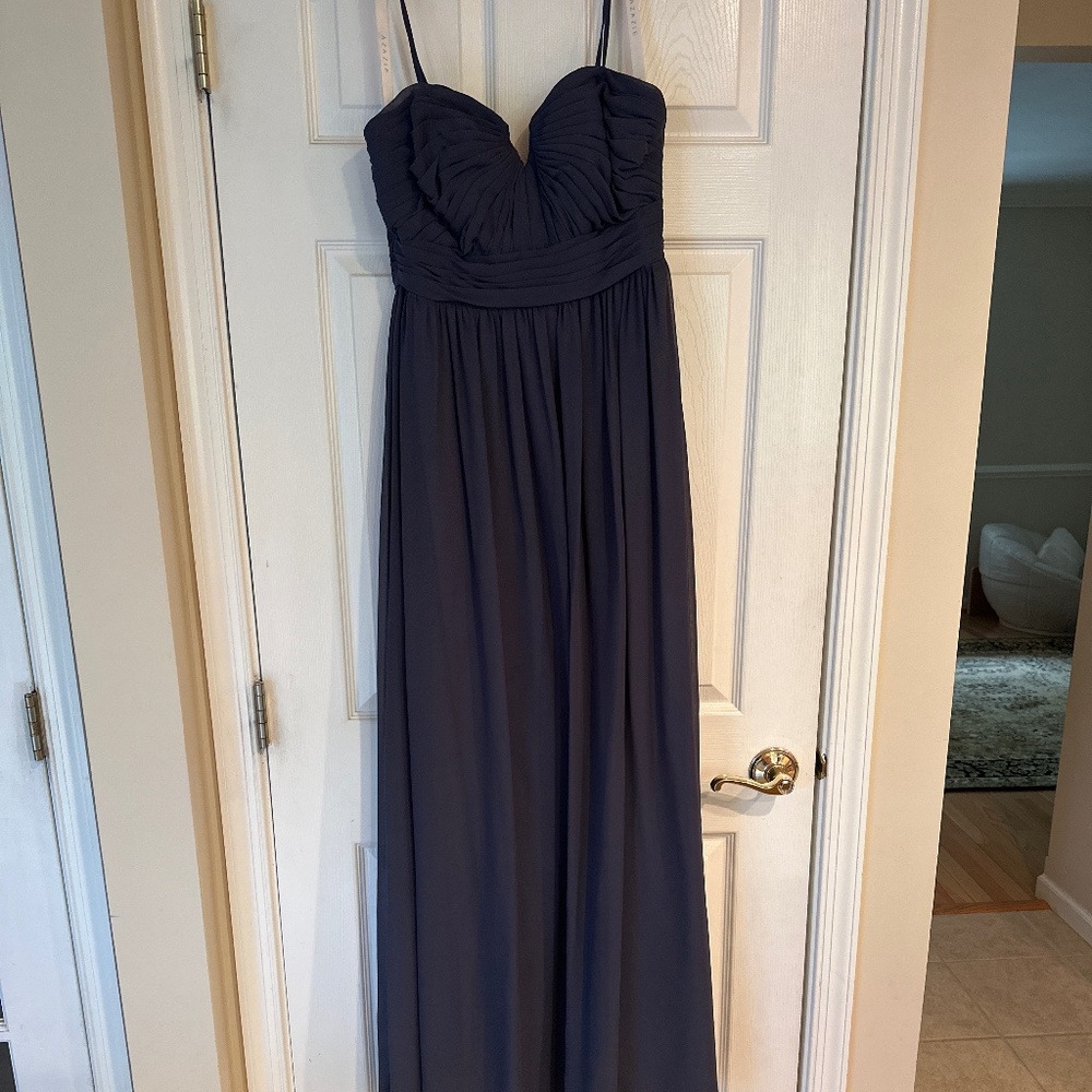 Azazie Brand Chiffon Bridesmaids Dress- maxi spaghetti strap- French Blue- 6